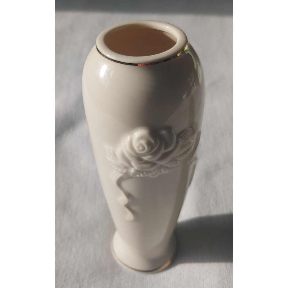 Lenox Rose Blossom Vase, Fine China 24 KT Gold Trim 7 1/2" Tall Christmas Gift